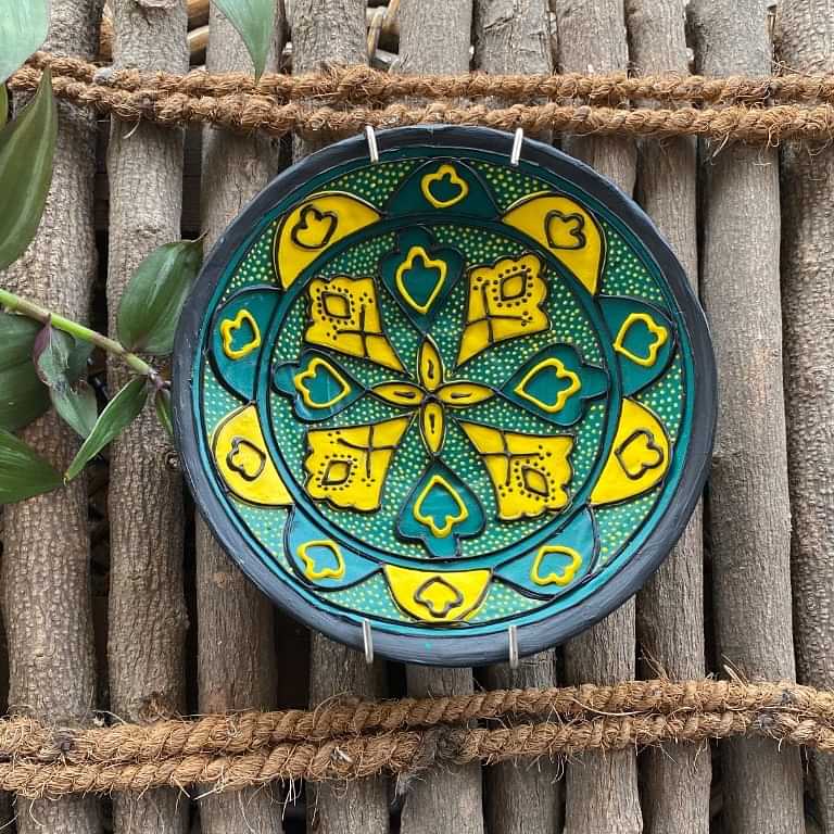 EARTHENWALLPLATES  artificial wall plates yellow and blue - photo