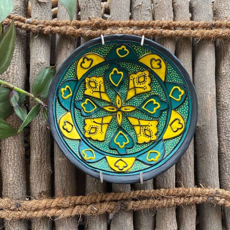 EARTHENWALLPLATES  artificial wall plates yellow and blue