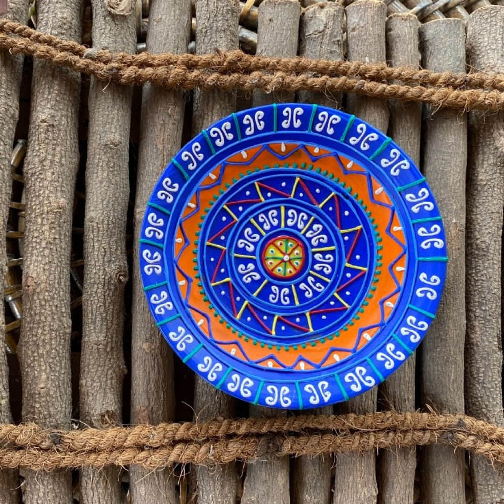 EARTHENWALLPLATES  artificial wall plates blue & orange combination - photo