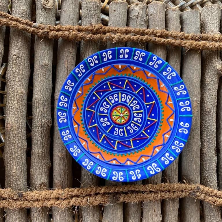 EARTHENWALLPLATES  artificial wall plates blue & orange combination