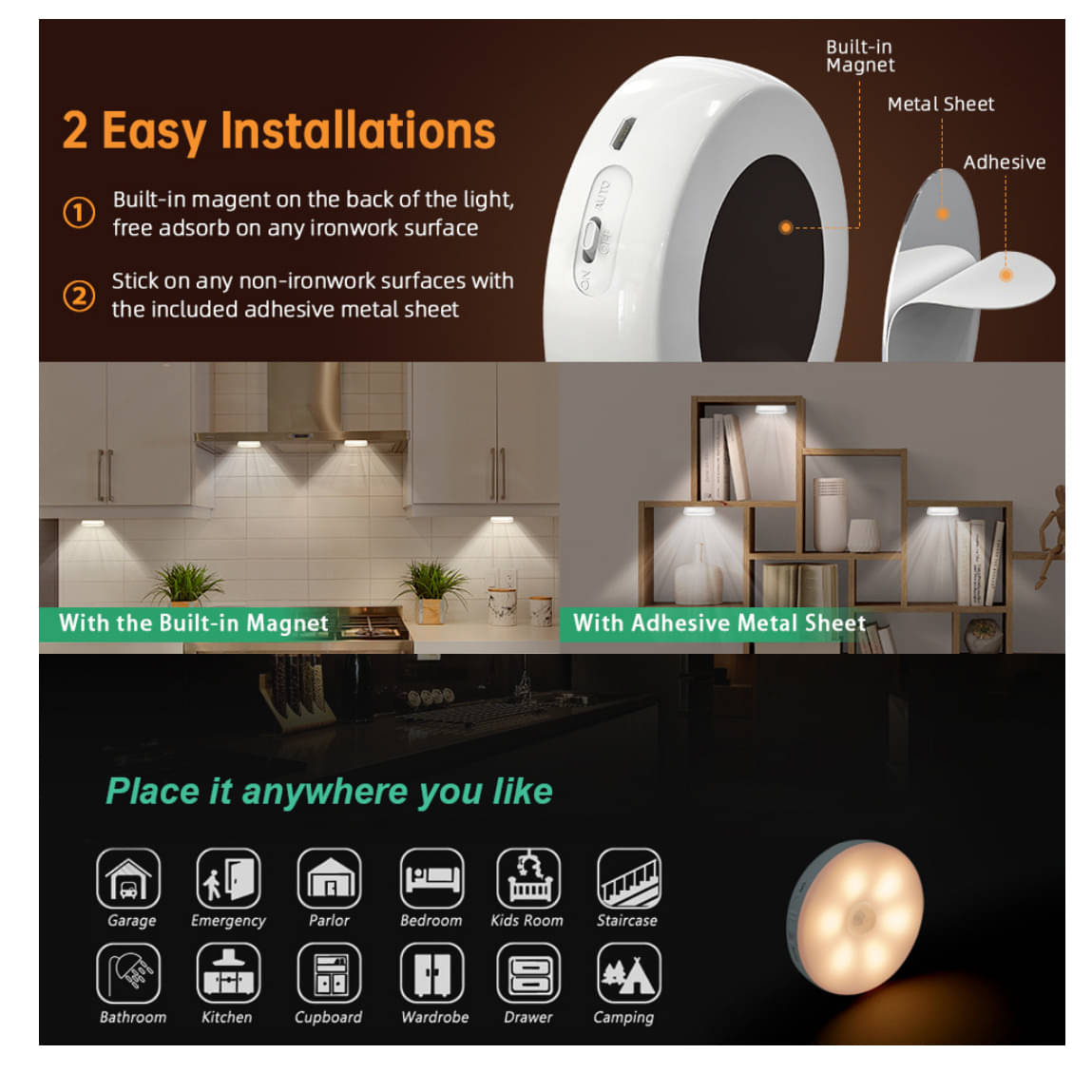 LED Motion Sensor Wireless Wall Night Light Smart Light