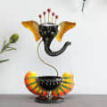 Black & Orange Iron Ganesha Diya Stand - photo
