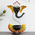 Black & Orange Iron Ganesha Diya Stand - front_view