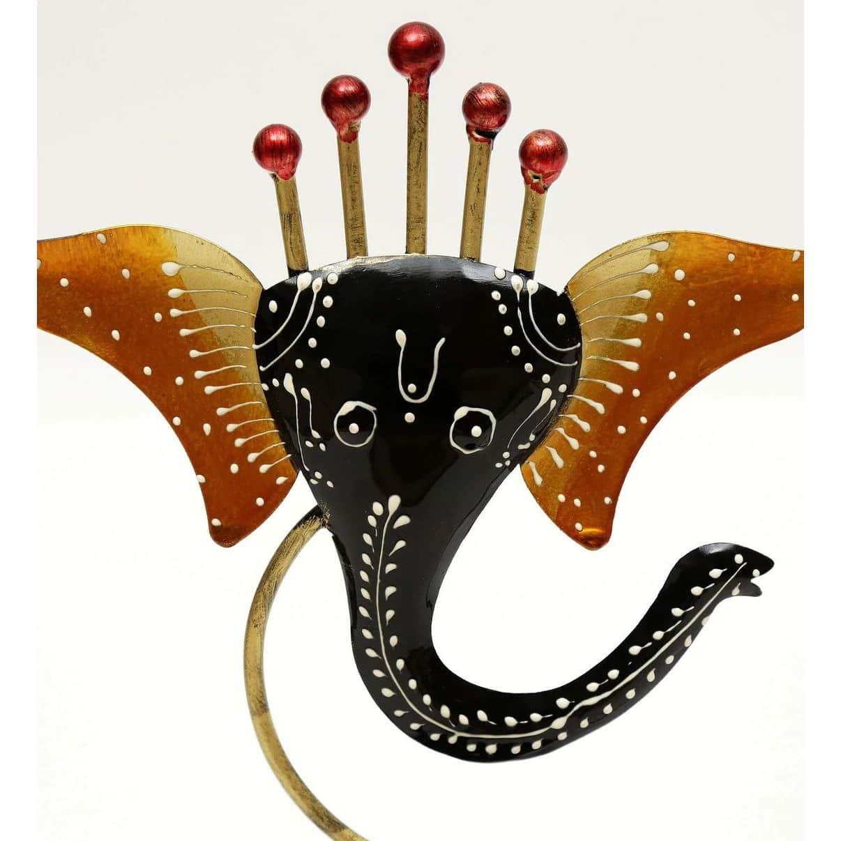 Black & Orange Iron Ganesha Diya Stand - rear_view