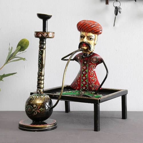 Metal Rural Man with Hukka Showpiece