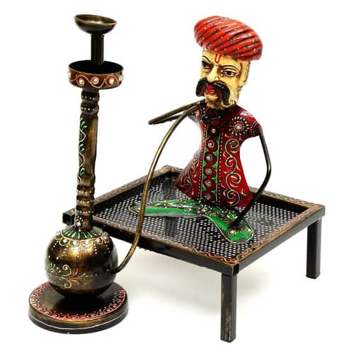 Metal Rural Man with Hukka Showpiece