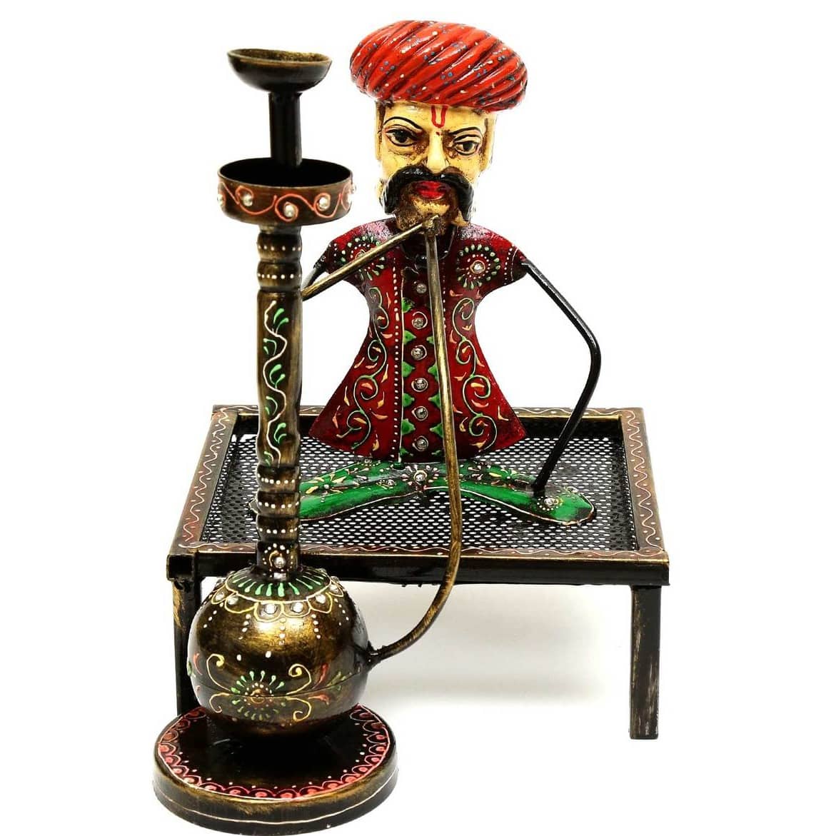 Metal Rural Man with Hukka Showpiece