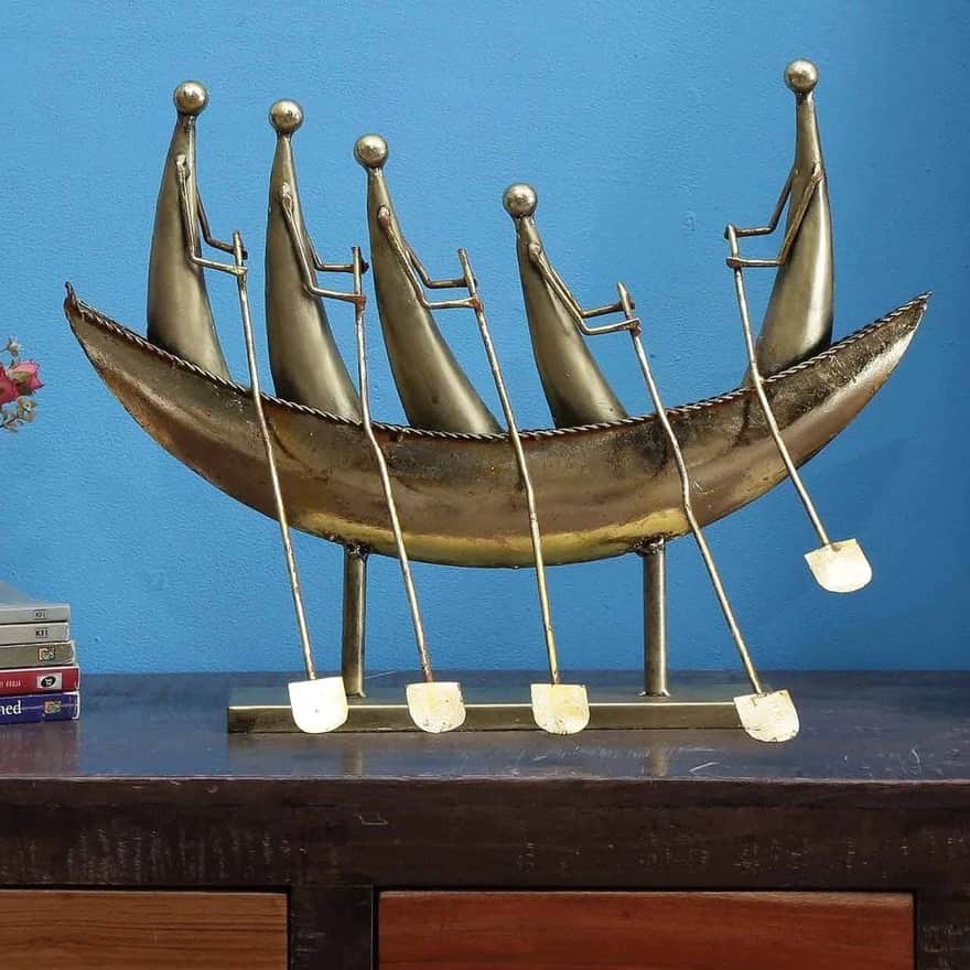 Iron Boat Traveller Figurine In Gold - rear_view