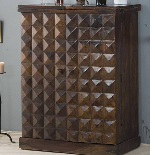 Sheesham Wood Home Bar Cabinet in Walnut Finish