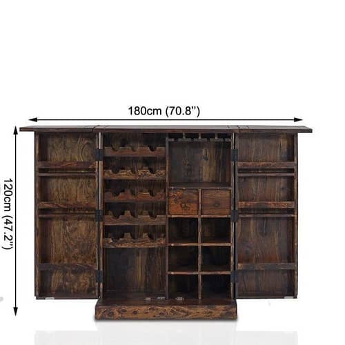 Sheesham Wood Home Bar Cabinet in Walnut Finish