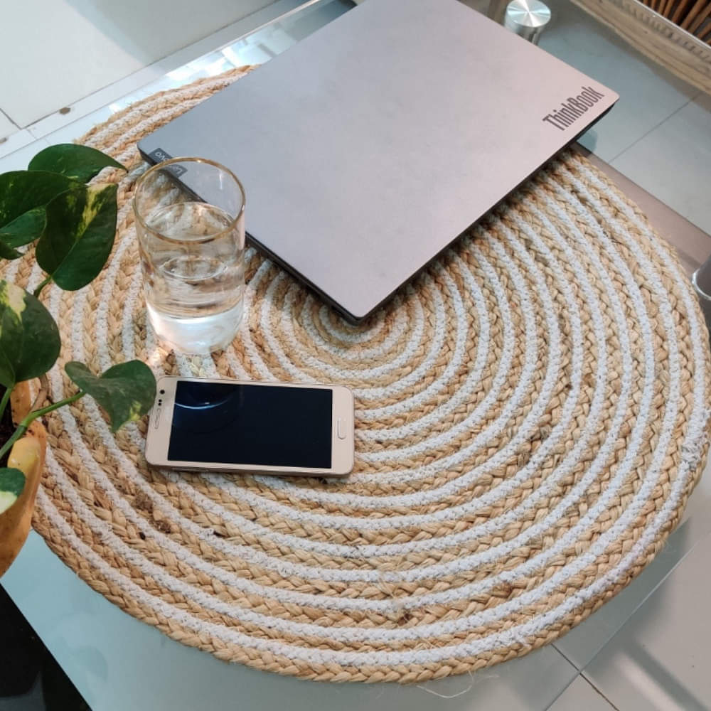 Recho Jute Mat Placemat, Home Decorative, Table decor, Doormat, small rug/ Rags Home Decor, Bohemian Style (20 Inch) - photo