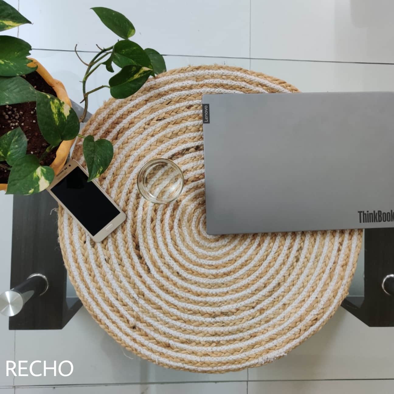 Recho Jute Mat Placemat, Home Decorative, Table decor, Doormat, small rug/ Rags Home Decor, Bohemian Style (20 Inch) - front_view
