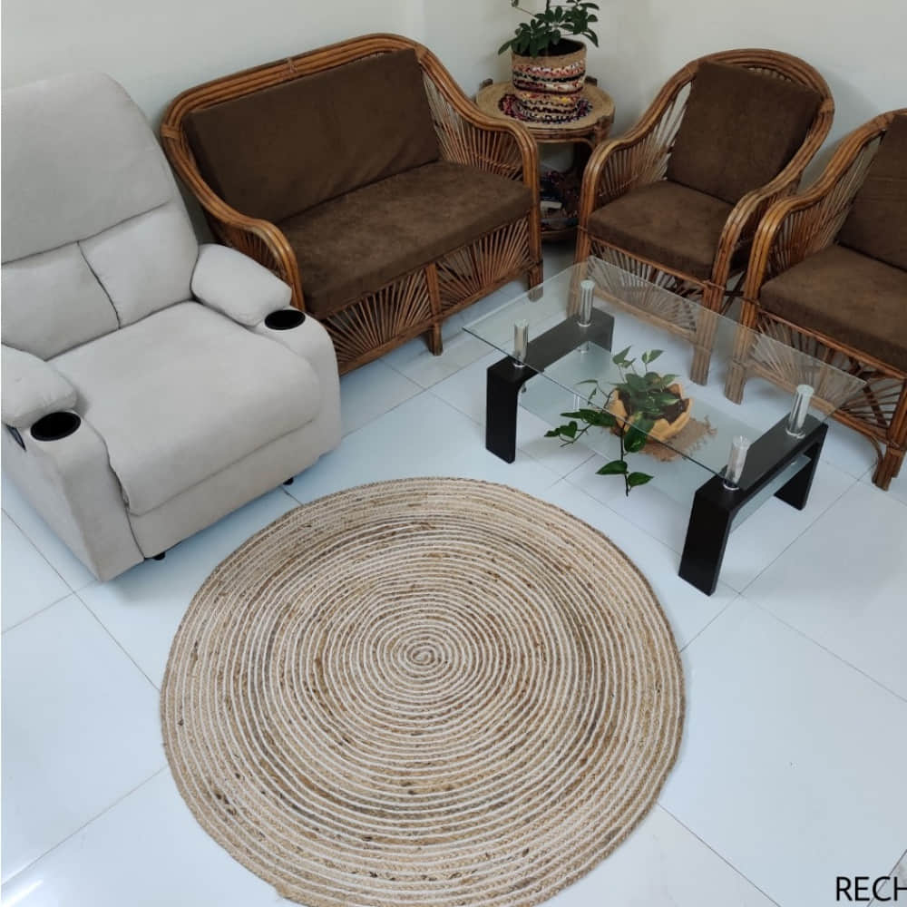 Recho Boho Large (110 cm diameter) Rug Round, Home Decorative, Floor Rag - photo