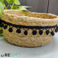 Recho Woven Jute Baskets with PomPom Lace - Set of 2, for Plants, Organizer, Storage, Make up - front_view