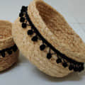 Recho Woven Jute Baskets with PomPom Lace - Set of 2, for Plants, Organizer, Storage, Make up - top_view