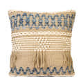 Neutral Beige Cotton & Jute Boho Style Upcycled Denim Handwoven Cushion Cover Pack of 1 | Size 20x20 inches - photo