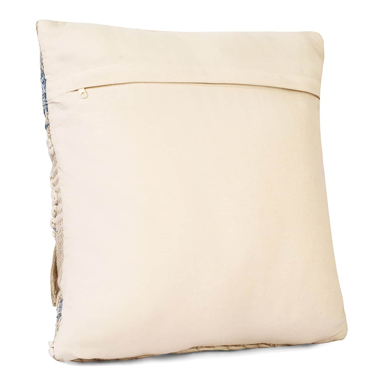 Neutral Beige Cotton & Jute Boho Style Upcycled Denim Handwoven Cushion Cover Pack of 1 | Size 20x20 inches - left_view