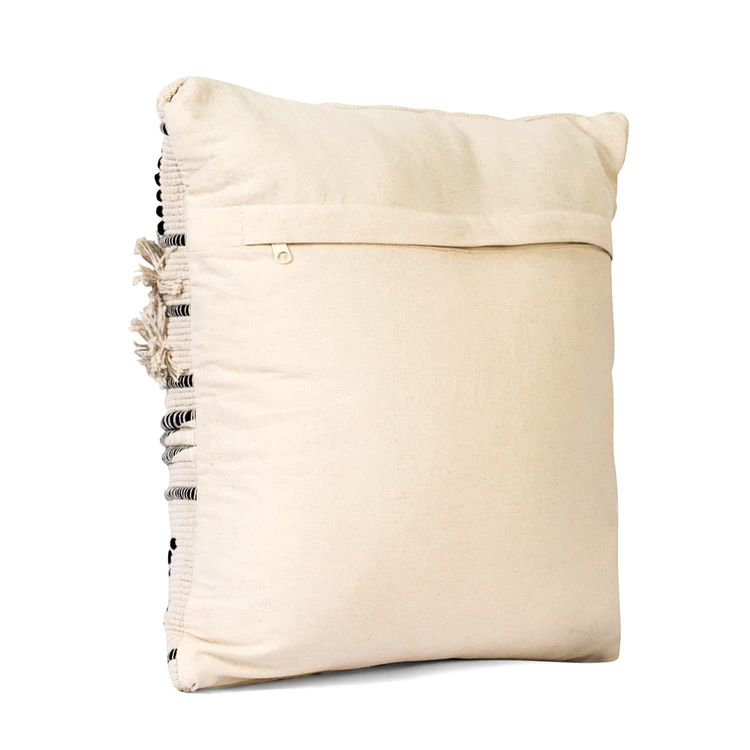 Nomaadi Boho Black & Ivory Fuzzy 18 x 18 Inches Handcrafted Cotton Cushion, Throw Pillow Cover for Home Decor Handmade Rug Pillow Cover for Sofa Antique Design Cushion Cover for Living Room Decor | Pack of 1 - rear_view