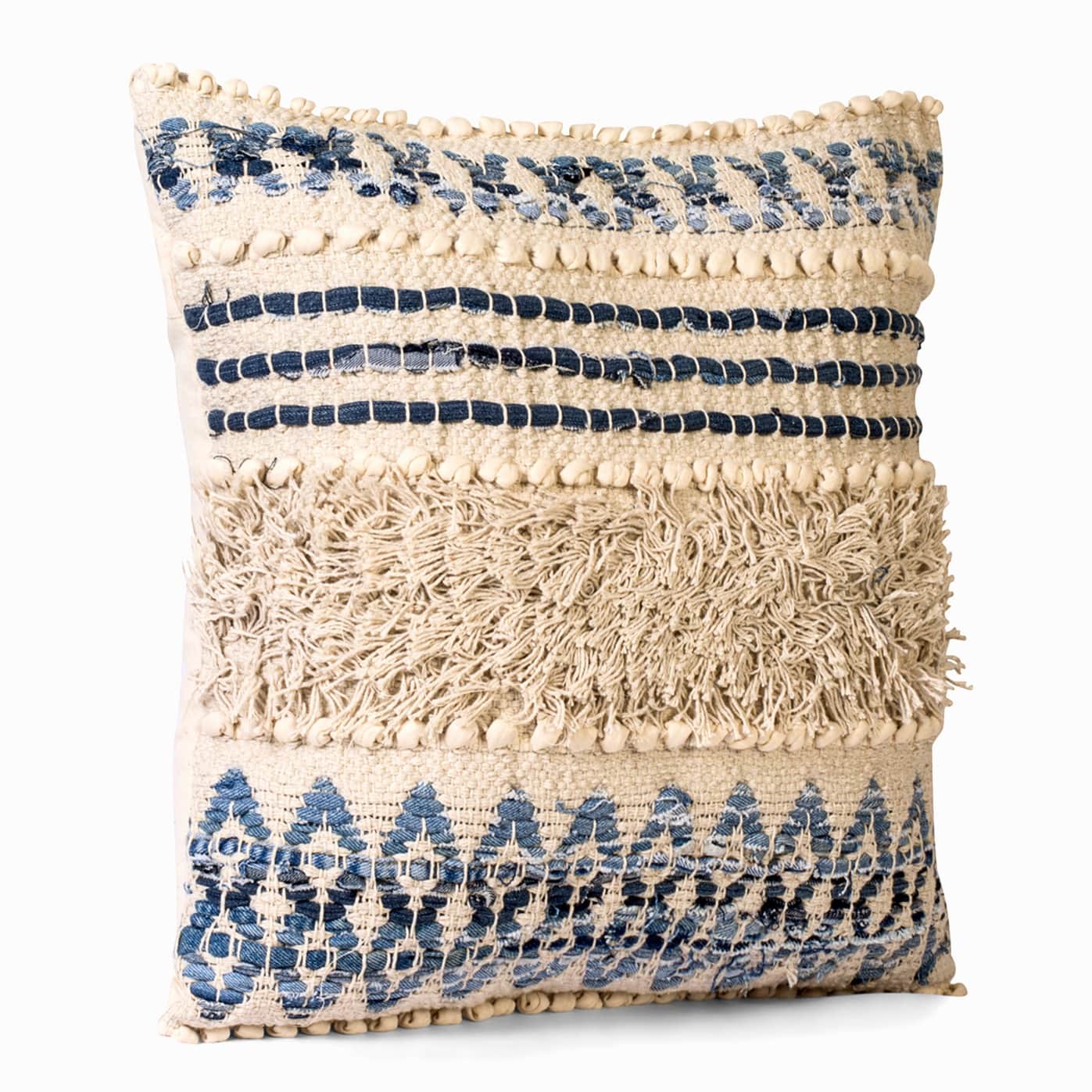 Nomaadi 20 x 20 Inches Cotton & Jute Cushion Denim Ethnic Throw Pillow Cover for Home Decor Hand Woven Rug Pillow Cover for Sofa Antique Design Cushion Cover for Living Room Decor | Pack of 1 - top_view