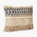 Nomaadi Cotton & Jute Upcycled Denim Lumbar Boho Style Handmade Cushion Cover, Set of 1 (16 x 24 Inches) - front_view