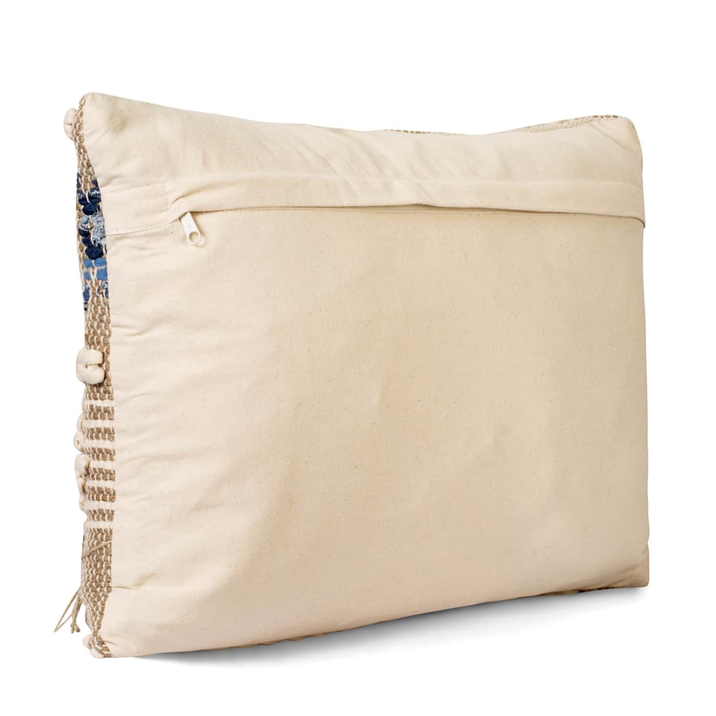 Nomaadi Cotton & Jute Upcycled Denim Lumbar Boho Style Handmade Cushion Cover, Set of 1 (16 x 24 Inches) - top_view