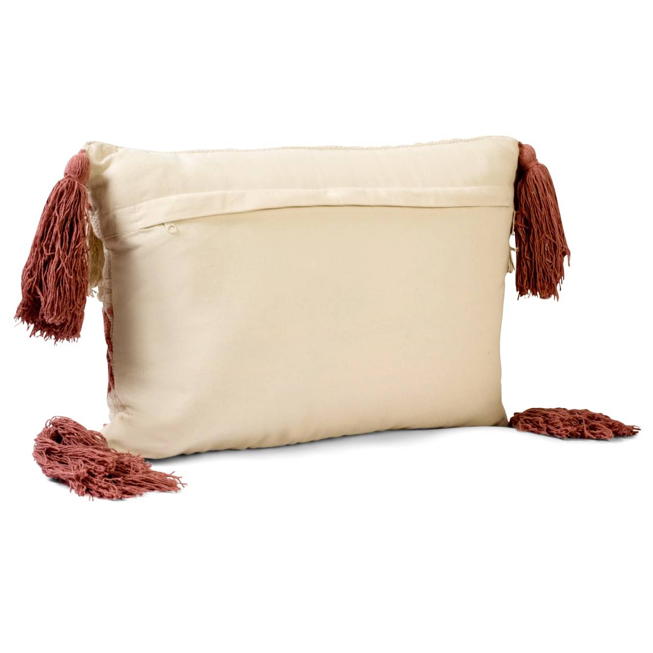 Nomaadi Pink Maktabi Cotton Chenille Handmade Boho Lumbar Cushion Cover with Tassels (16x24 Inches) for Sofa, Bedroom & Living Room