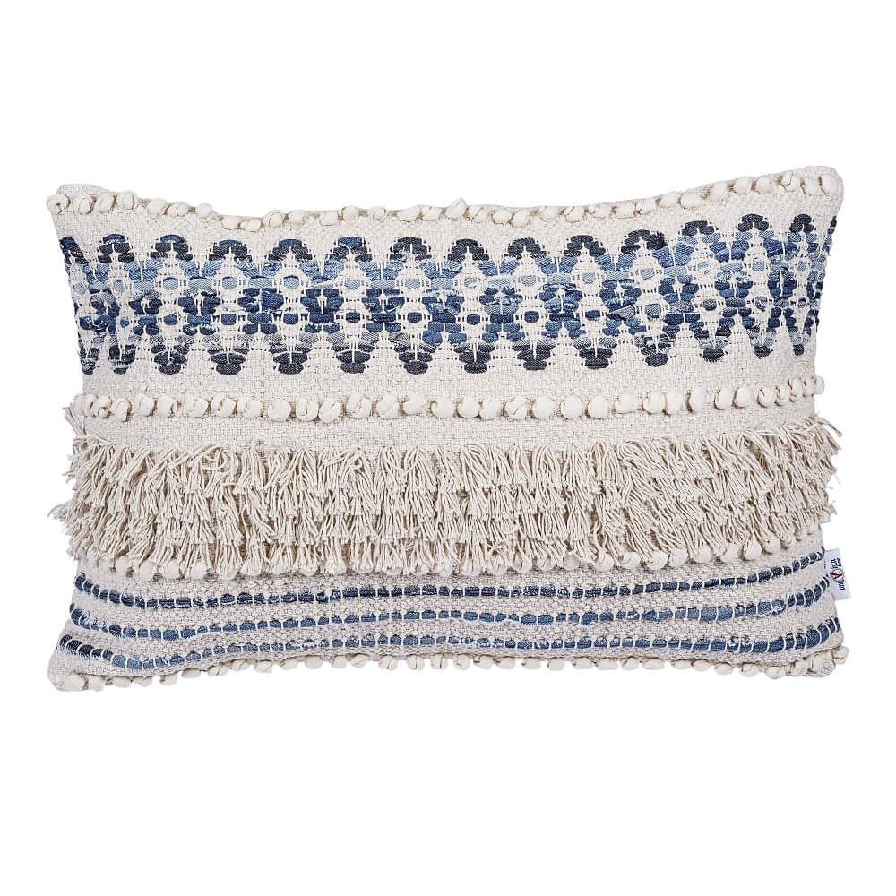 Nomaadi Denim & Cotton Lumbar Premium Boho Cushion Cover for Sofa, Bedroom & Living Room (Size- 16 x 24 inches) - photo