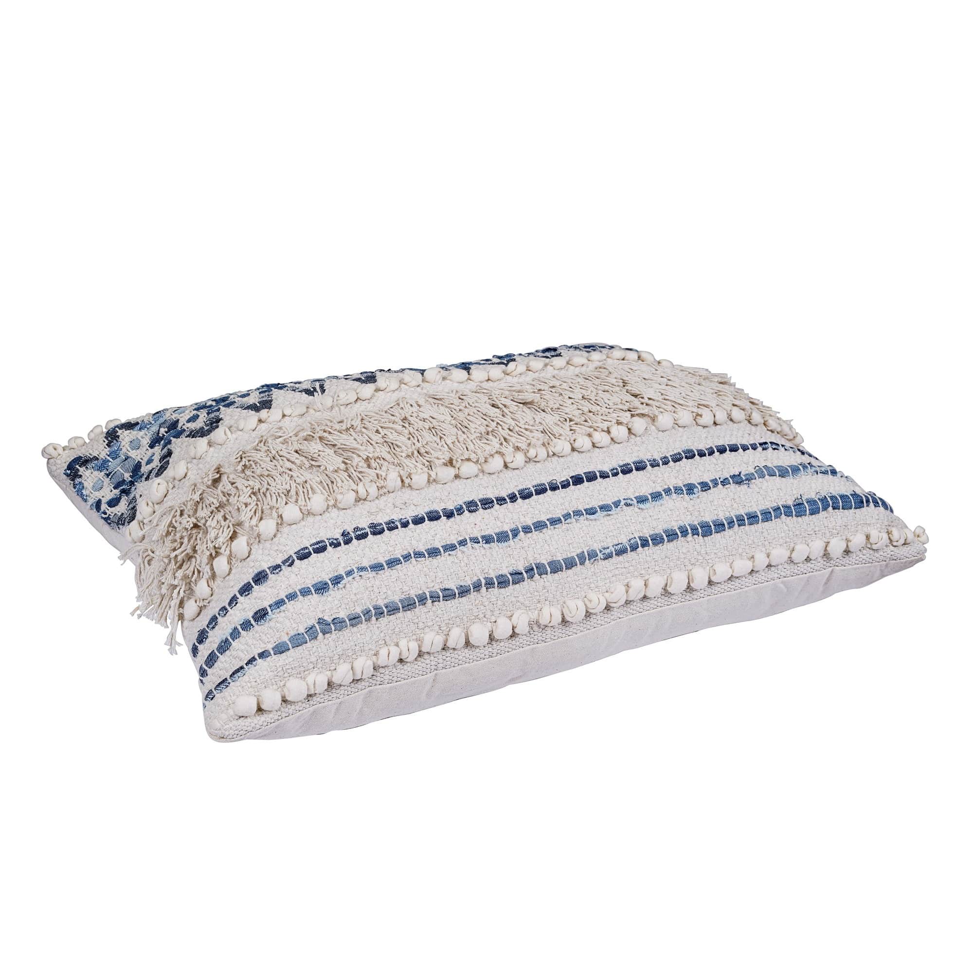 Nomaadi Denim & Cotton Lumbar Premium Boho Cushion Cover for Sofa, Bedroom & Living Room (Size- 16 x 24 inches) - top_view