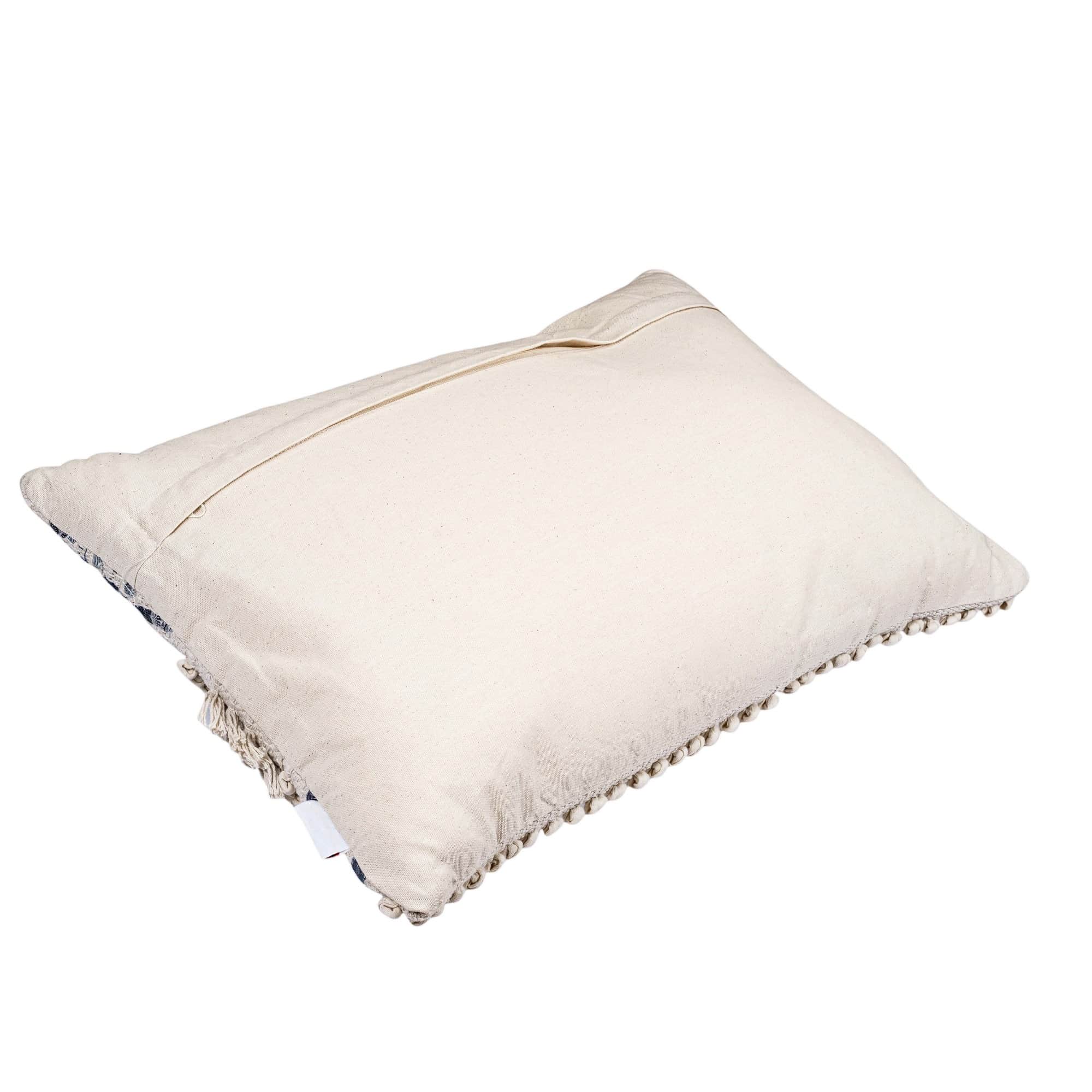 Nomaadi Denim & Cotton Lumbar Premium Boho Cushion Cover for Sofa, Bedroom & Living Room (Size- 16 x 24 inches) - rear_view