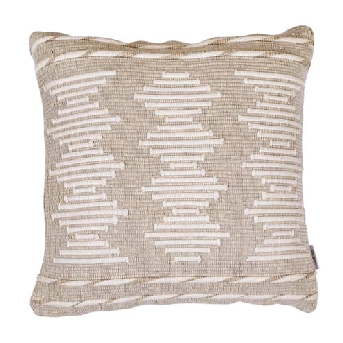 Nomaadi Ankara Cotton Beige Cushion Cover Square Handmade Boho Pillow for Decor Home, Sofa, Couch & Bed Room (18x18 Inches)