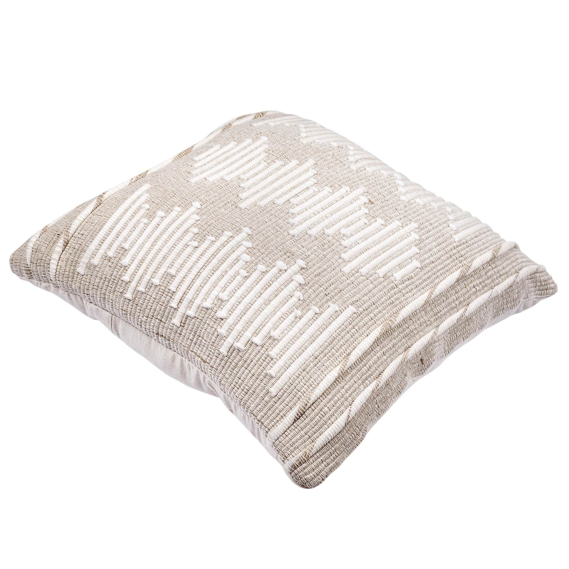 Nomaadi Ankara Cotton Beige Cushion Cover Square Handmade Boho Pillow for Decor Home, Sofa, Couch & Bed Room (18x18 Inches) - front_view