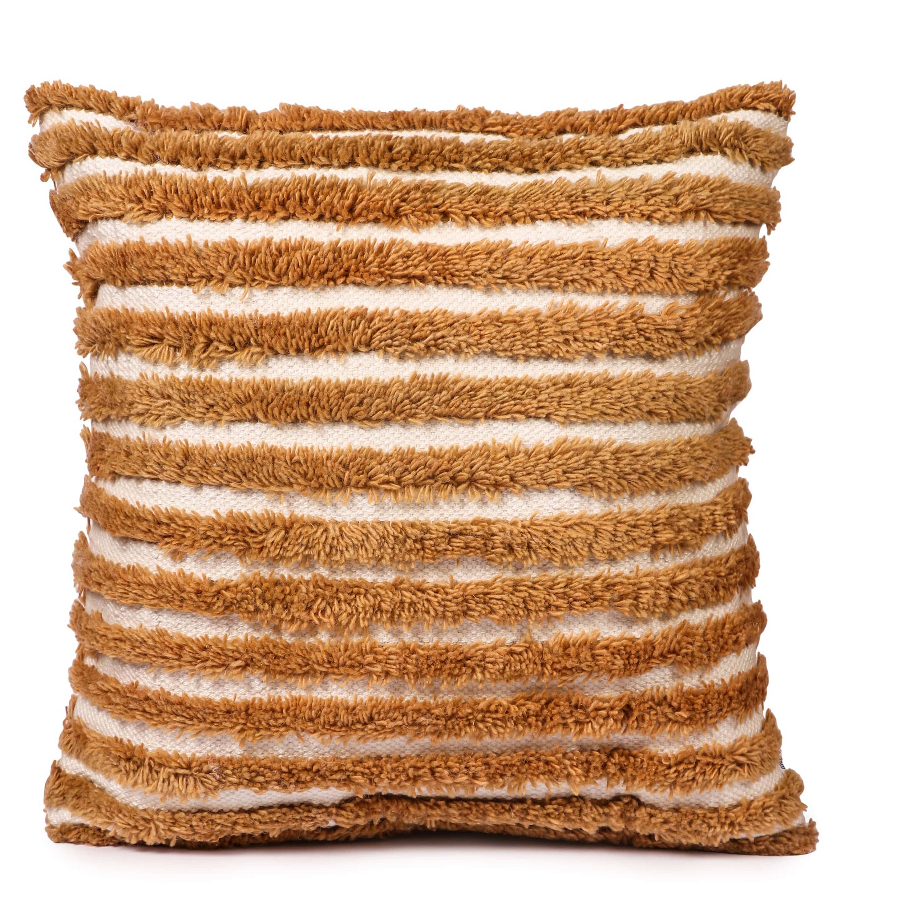 Nomaadi Fuzzy Golden Brown Textured & Tufted Boho Soft Cushion Cover (Pack of 1, 20x20 inch)