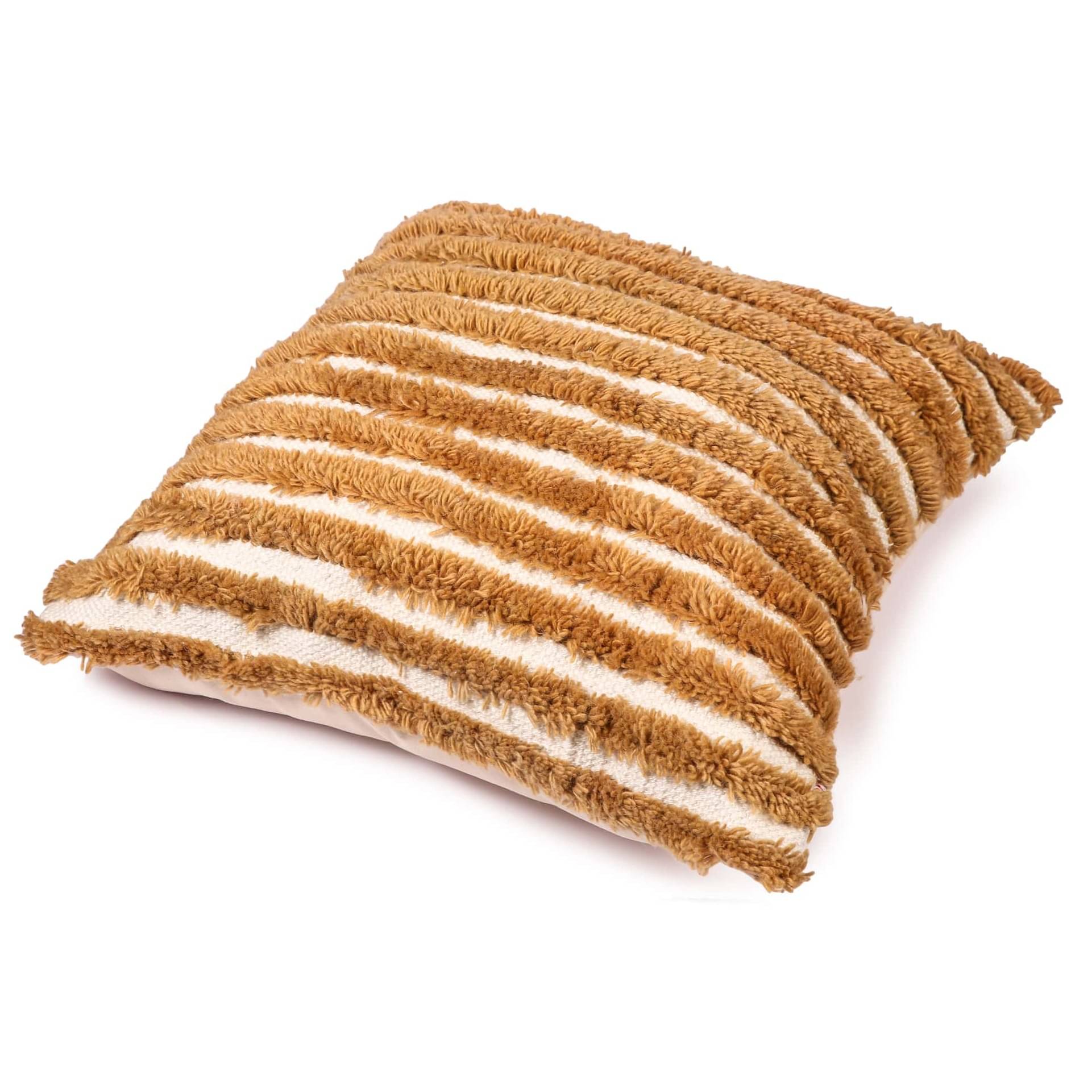 Nomaadi Fuzzy Golden Brown Textured & Tufted Boho Soft Cushion Cover (Pack of 1, 20x20 inch)