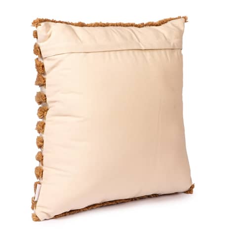 Nomaadi Fuzzy Golden Brown Textured & Tufted Boho Soft Cushion Cover (Pack of 1, 20x20 inch)