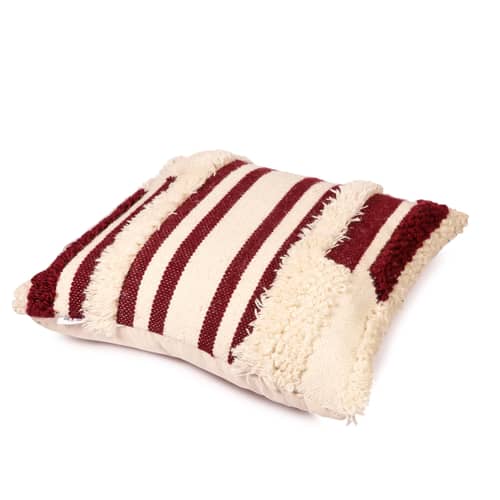 Nomaadi Fuzzy Wine & Neutral Boho Style Handmade Throw/Pillow Cushion Cover (Size- 20x20 inches / 50x50 cms)