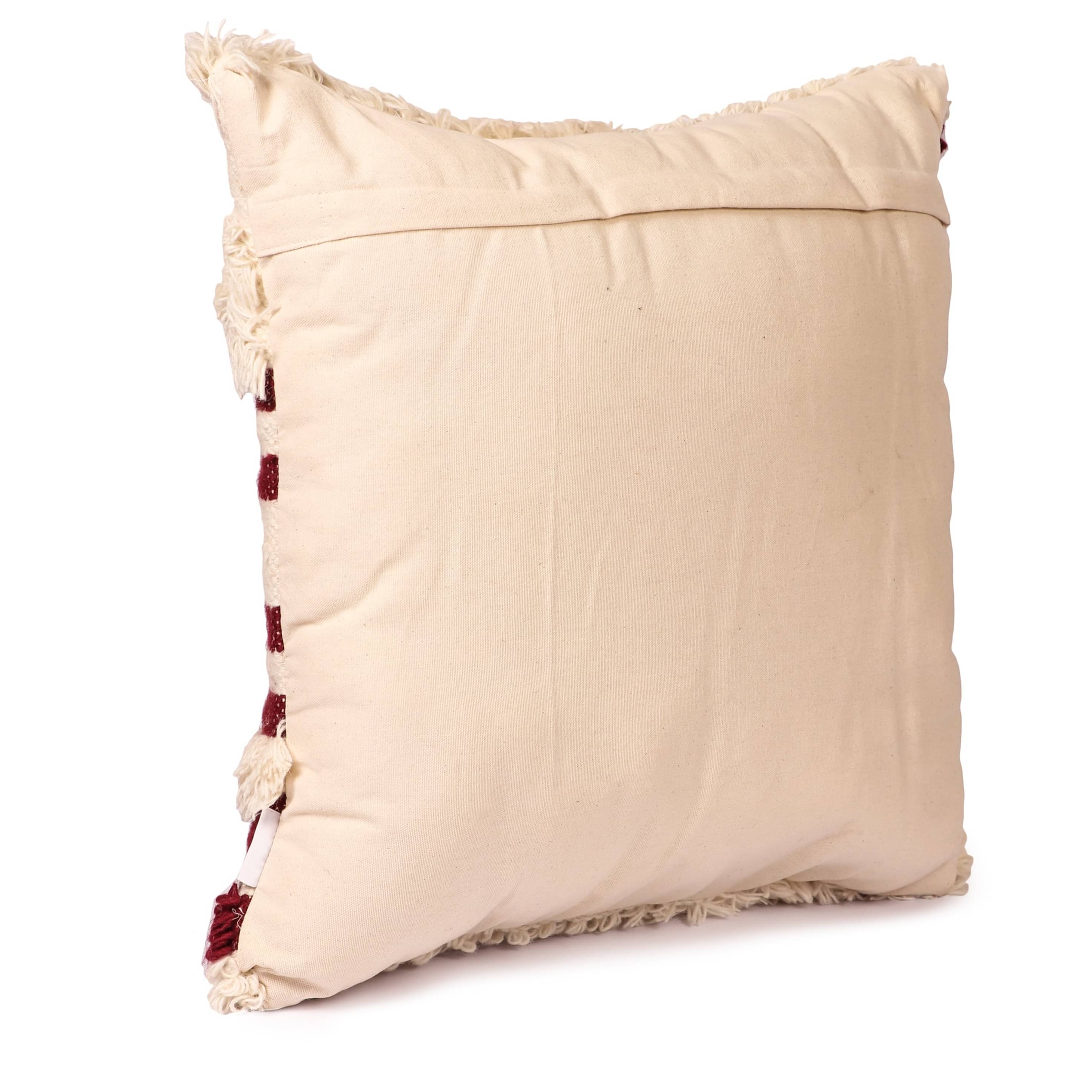 Nomaadi Fuzzy Wine & Neutral Boho Style Handmade Throw/Pillow Cushion Cover (Size- 20x20 inches / 50x50 cms)