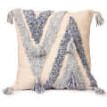 Nomaadi Sailor's Blue & Cream Tufted Boho Style Soft Cushion Cover with Tassels (Size: 20x20 Inches / 50x50 cms.) - photo