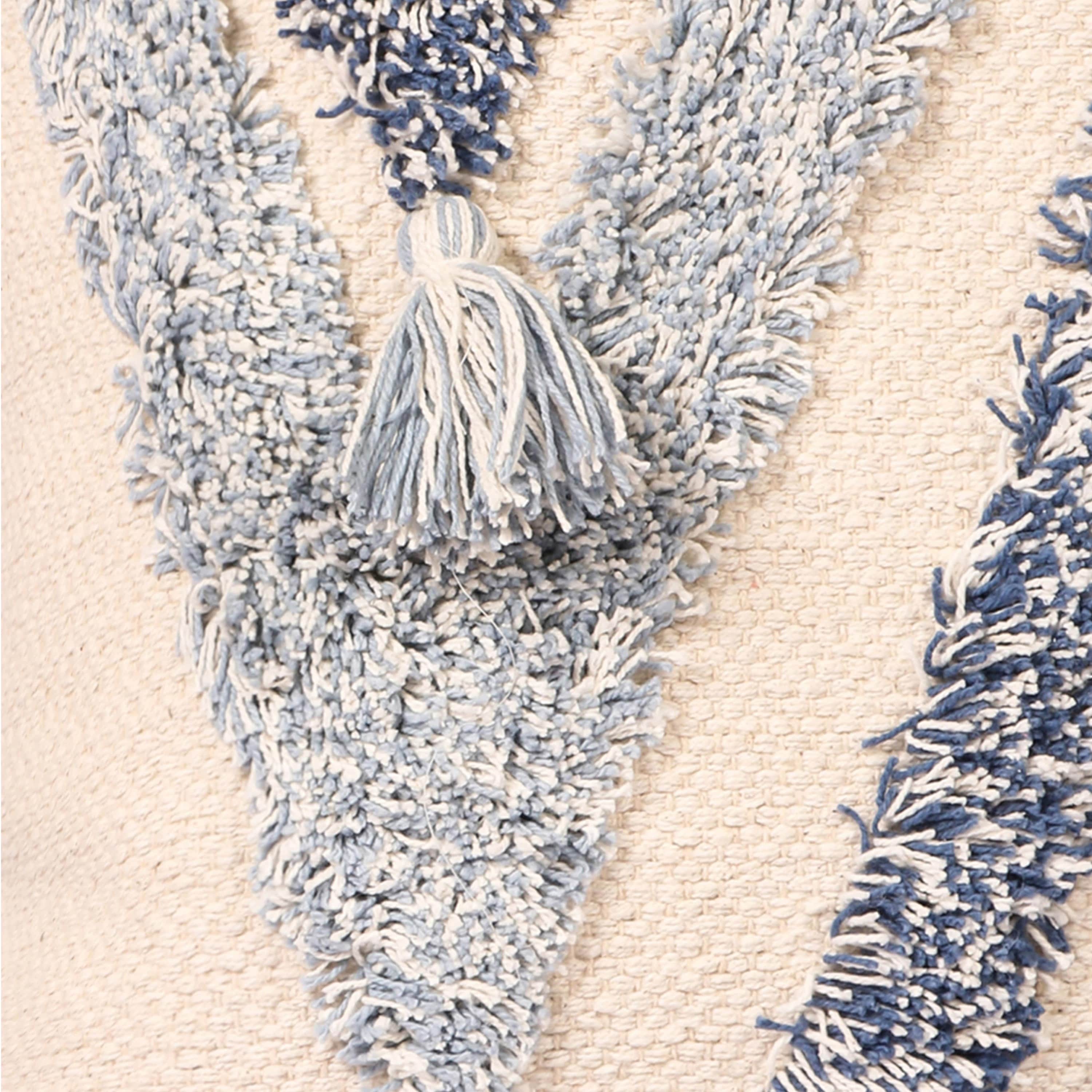 Nomaadi Sailor's Blue & Cream Tufted Boho Style Soft Cushion Cover with Tassels (Size: 20x20 Inches / 50x50 cms.) - front_view