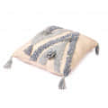 Nomaadi Sailor's Blue & Cream Tufted Boho Style Soft Cushion Cover with Tassels (Size: 20x20 Inches / 50x50 cms.) - top_view
