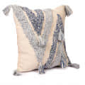 Nomaadi Sailor's Blue & Cream Tufted Boho Style Soft Cushion Cover with Tassels (Size: 20x20 Inches / 50x50 cms.) - rear_view