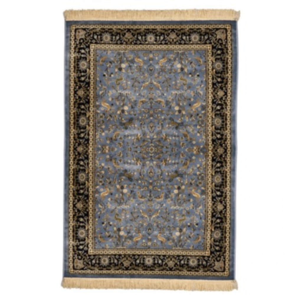 Kashmiri Design Viscose Machine Made Carpet Oriental Blue Color Size 5x7 in feet Washable - photo