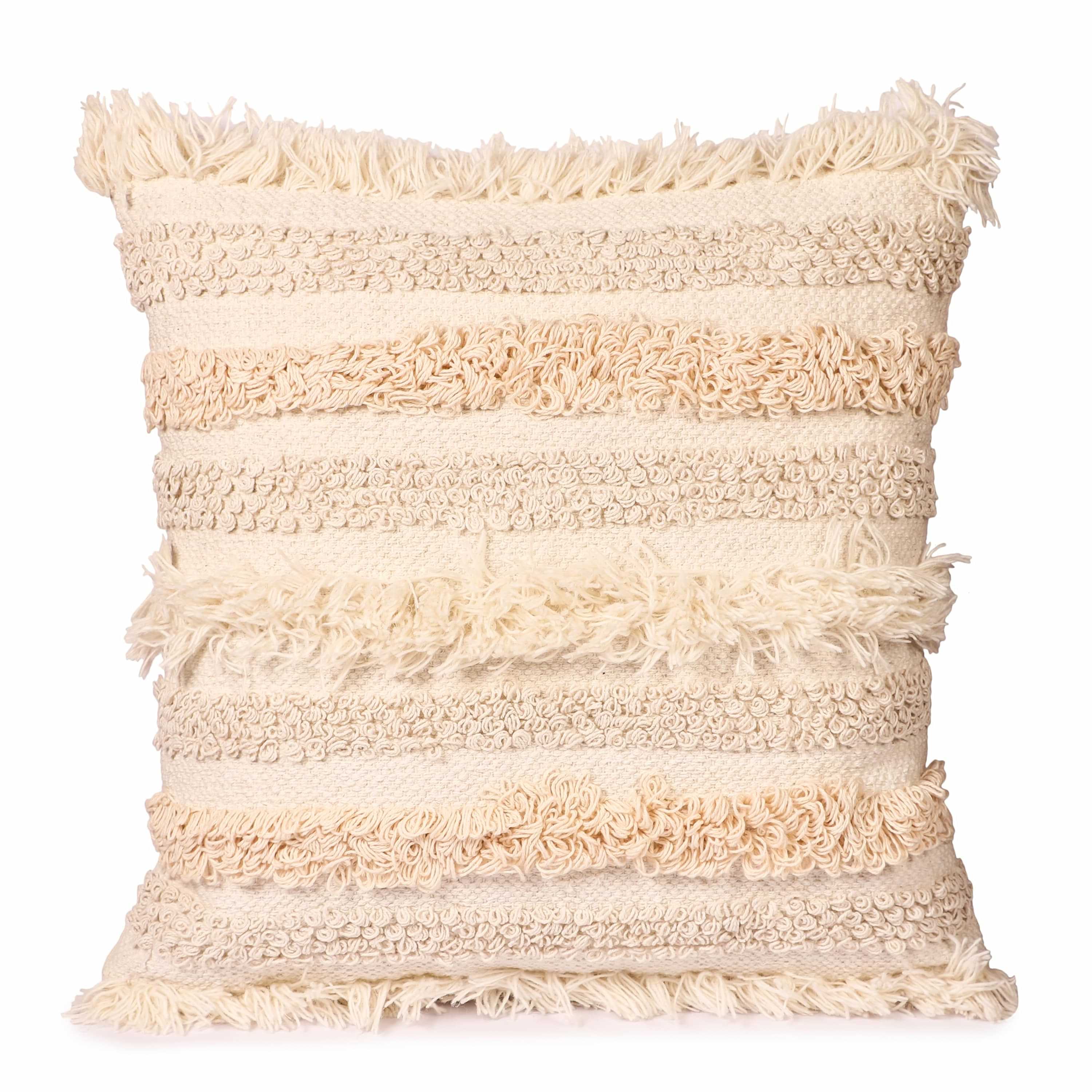 Nomaadi Boho Natural Color Coastal Cotton Soft Cushion Cover with Pillow Insert for Sofa, Bed & Home Decor (Size- 20x20 inches) - photo