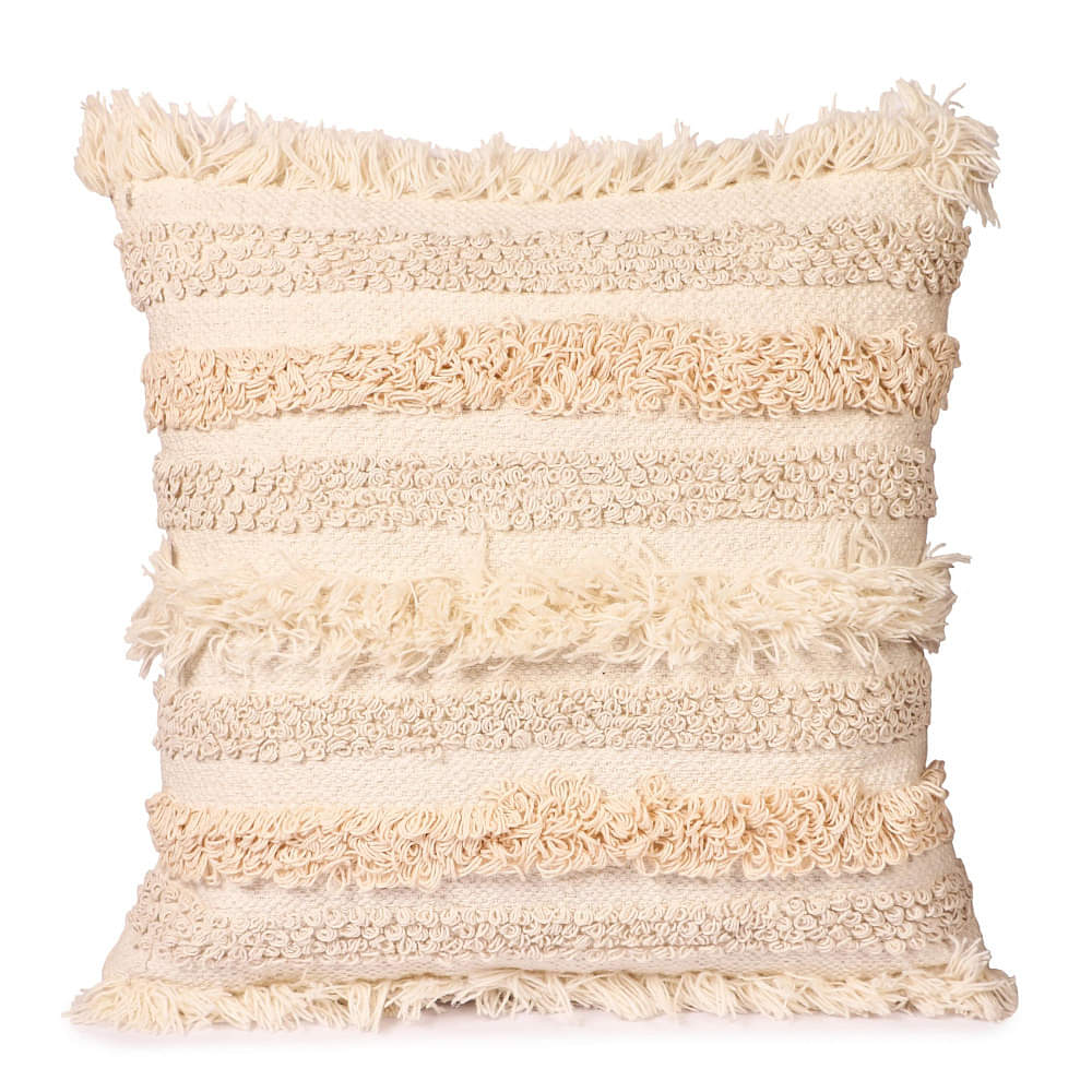 Nomaadi Boho Natural Color Coastal Cotton Soft Cushion Cover with Pillow Insert for Sofa, Bed & Home Decor (Size- 20x20 inches) - photo