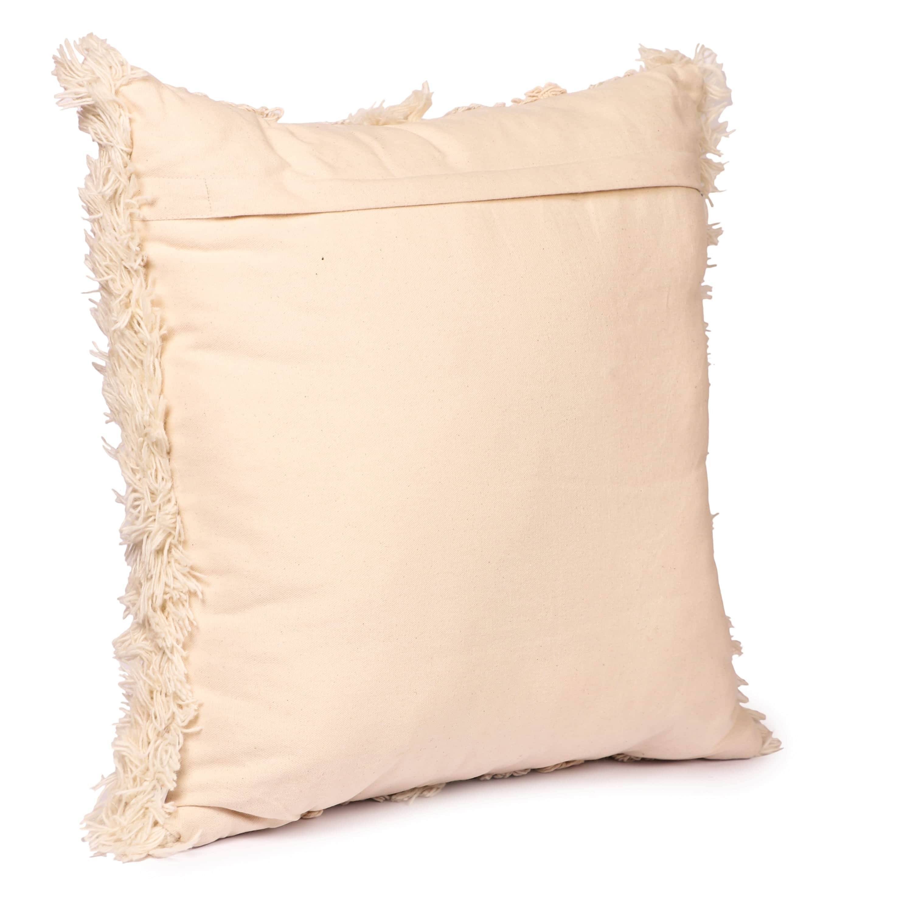 Nomaadi Boho Natural Color Coastal Cotton Soft Cushion Cover with Pillow Insert for Sofa, Bed & Home Decor (Size- 20x20 inches) - rear_view