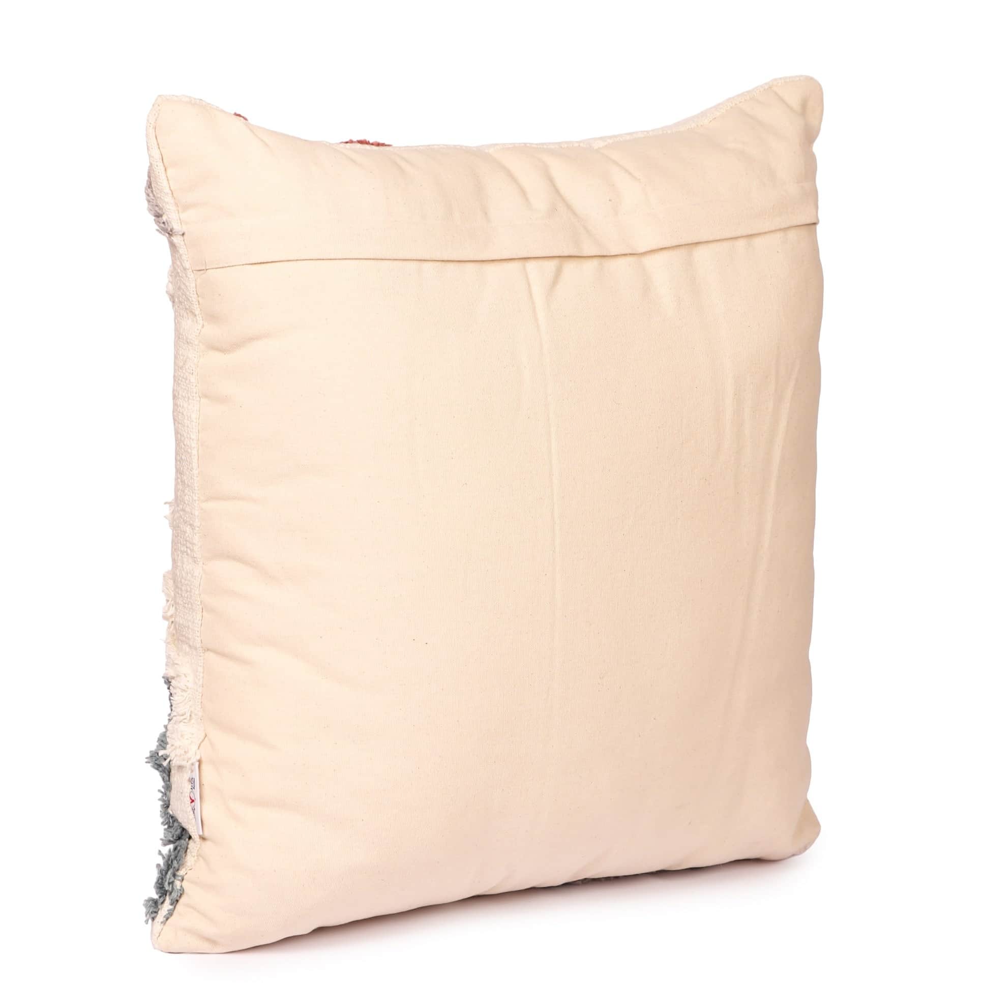 Nomaadi Tufted Abstract Handmade Boho Multi Colored Premium Cotton Cushion Cover (20x20 inches - rear_view