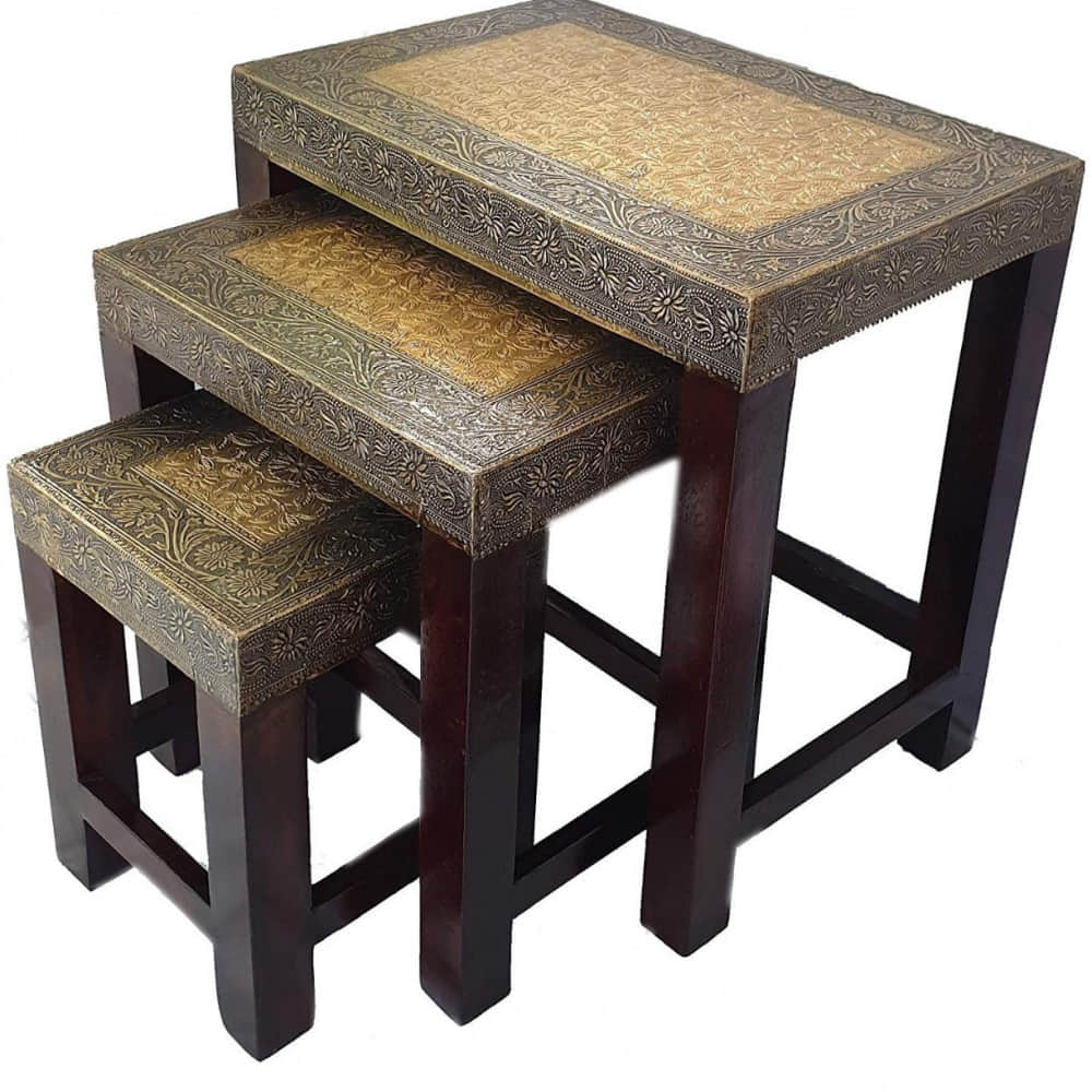 wooden nester set of three brass fitting - photo