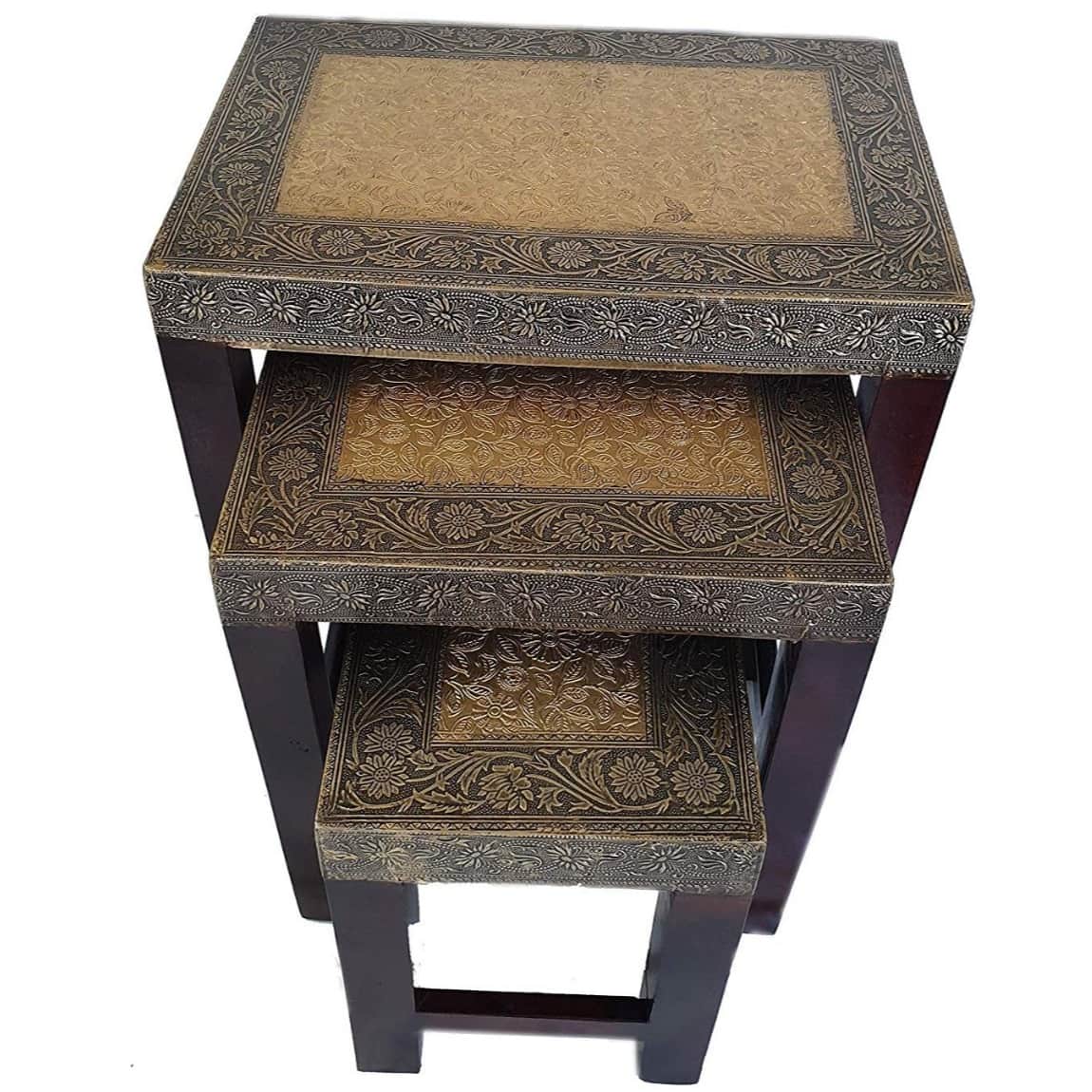 wooden nester set of three brass fitting - front_view