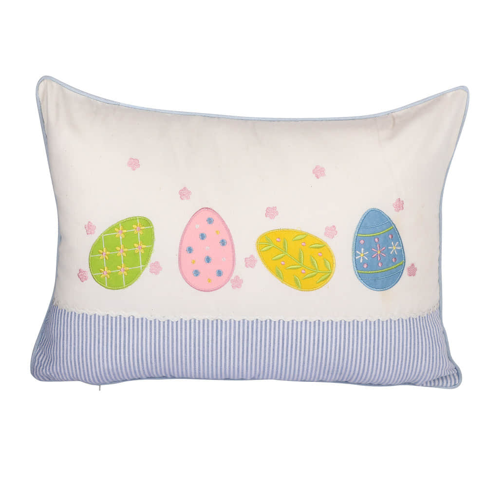 Nomaadi Embroidered Lumbar Egg Cushion Cover for Kids 12x20 inches, Kids Room Decor Pillow Cover for Decoration & Gift - Bed Chair Couch Sofa - photo