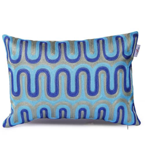 Nomaadi Blue Geometrical Embroidered Lumbar Cushion Cover 12x20 inches Home Decor Decorative Throw Pillow Living Room Bed Sofa Chair