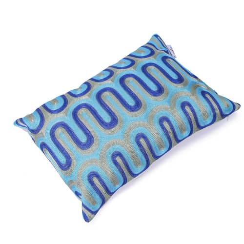 Nomaadi Blue Geometrical Embroidered Lumbar Cushion Cover 12x20 inches Home Decor Decorative Throw Pillow Living Room Bed Sofa Chair
